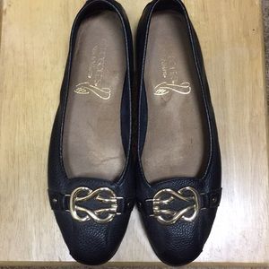 Aerosoles black leather buckle flats. 8.5